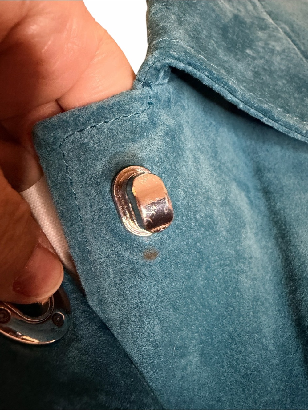 Dennis by Dennis Basso Teal Suede Leather Jacket Y2K Statement Coat M - Picture 5 of 13